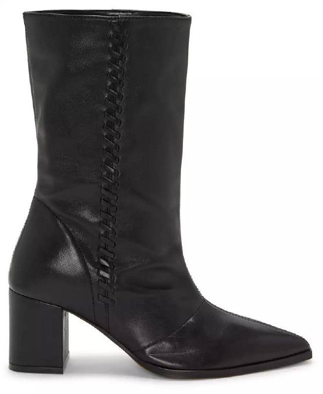 Vince Camuto Lorrys Boots 7.5M Black Leather Almond Toe Block Heel NIB$199