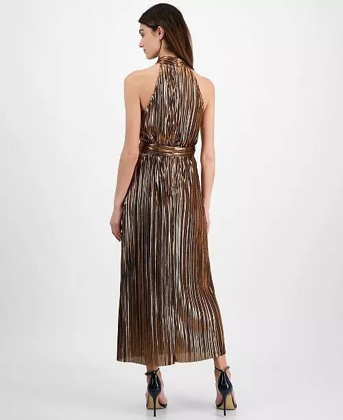 Anne Klein Women’s Metallic Mock Neck Halter Dress Size M NWT $159