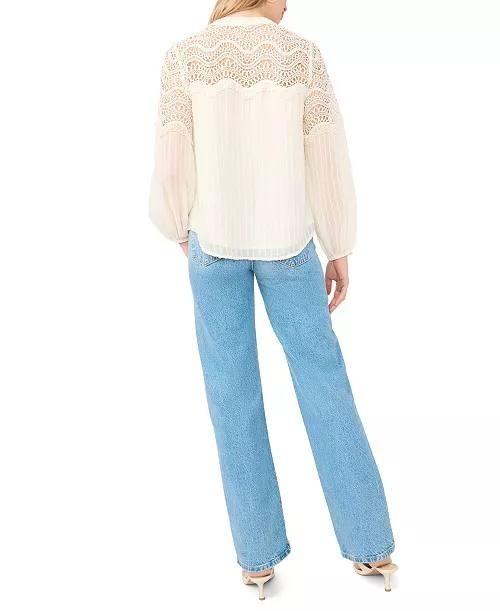 Vince Camuto Women’s V‑Neck Long Sleeve Button Blouse New Ivory L NWT $109