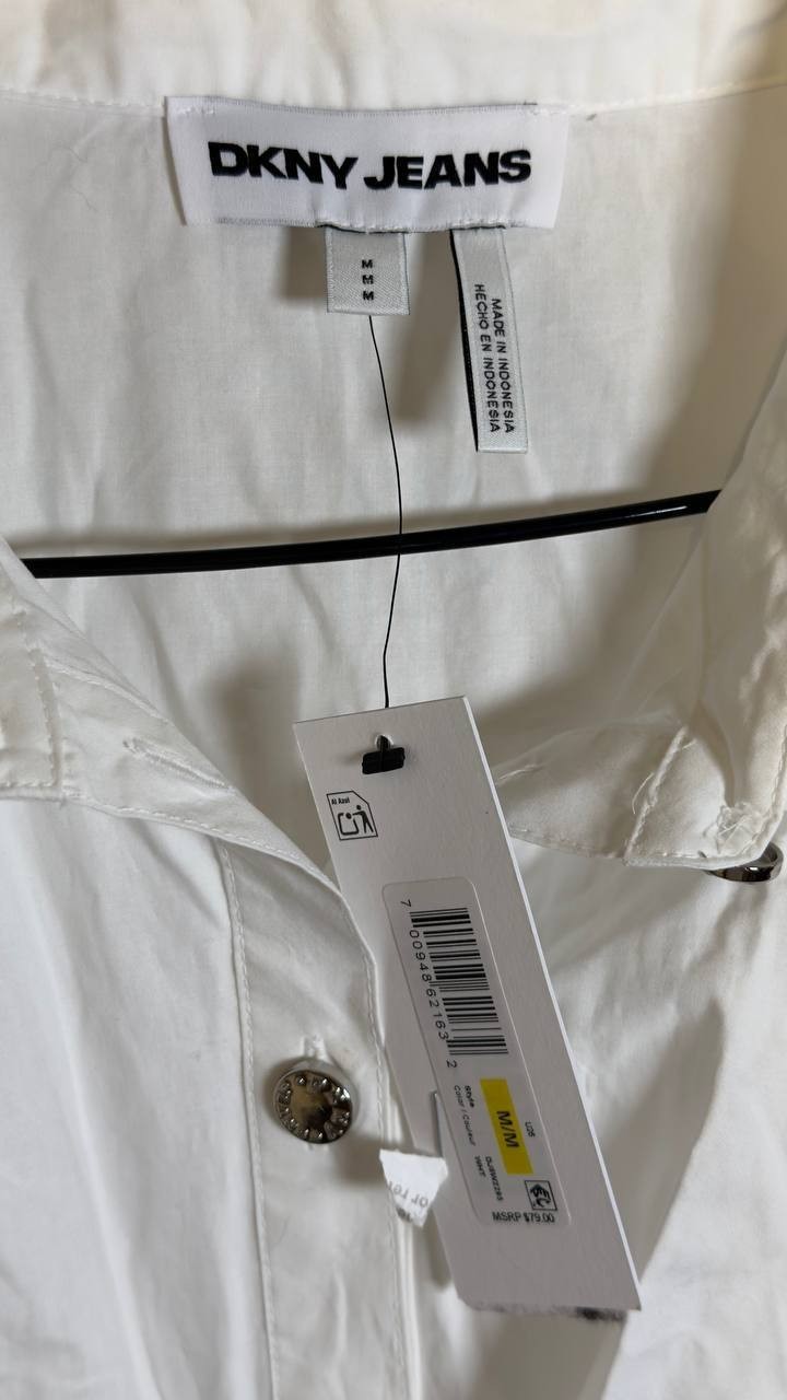 DKNY Jeans Women’s Poplin Twist Front Shirt White M NWT $79 
