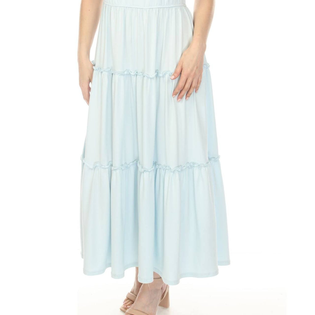 White Mark Women’s Square Neck Tiered Maxi Dress Light Blue XL NWT $86