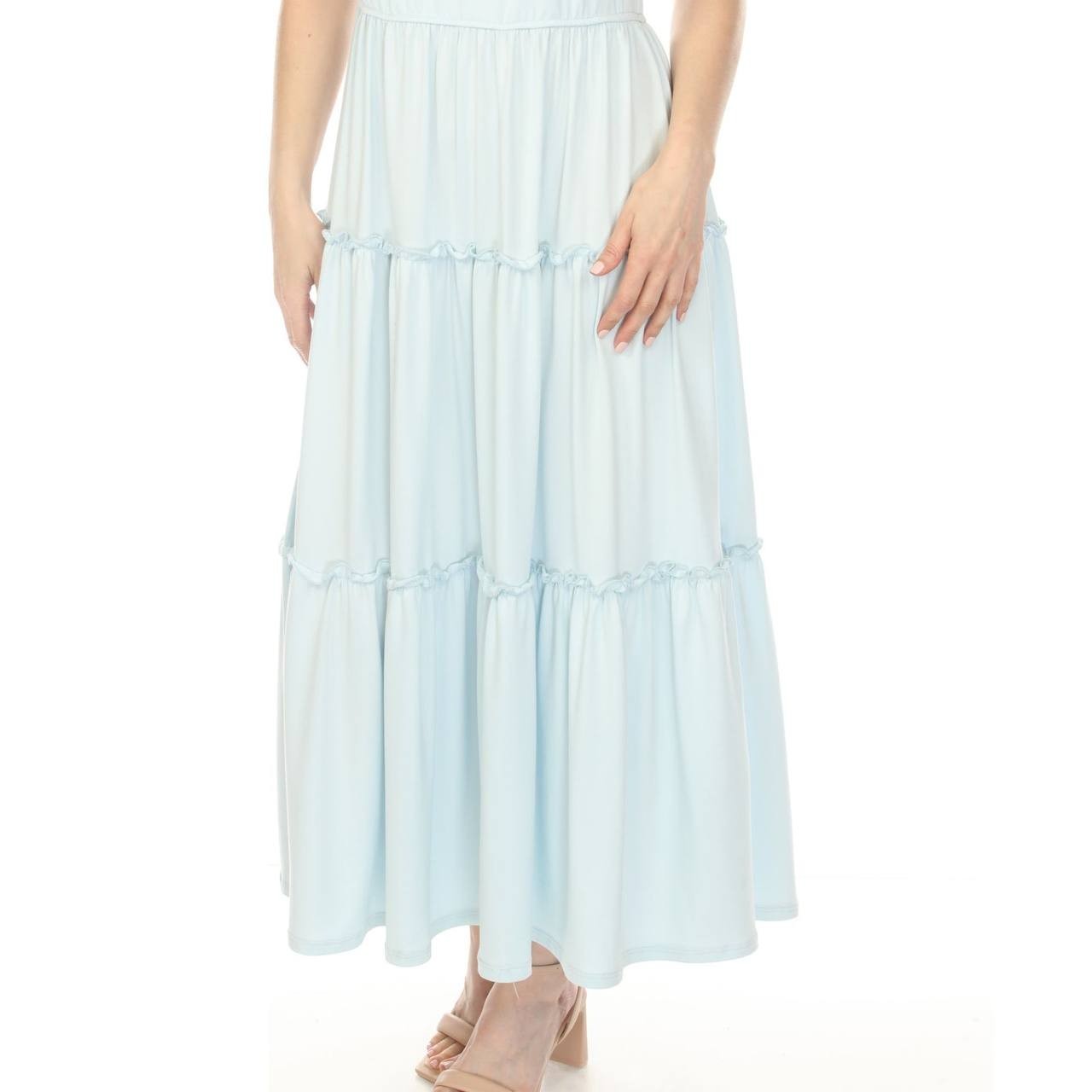 White Mark Women’s Square Neck Tiered Maxi Dress Light Blue XL NWT $86