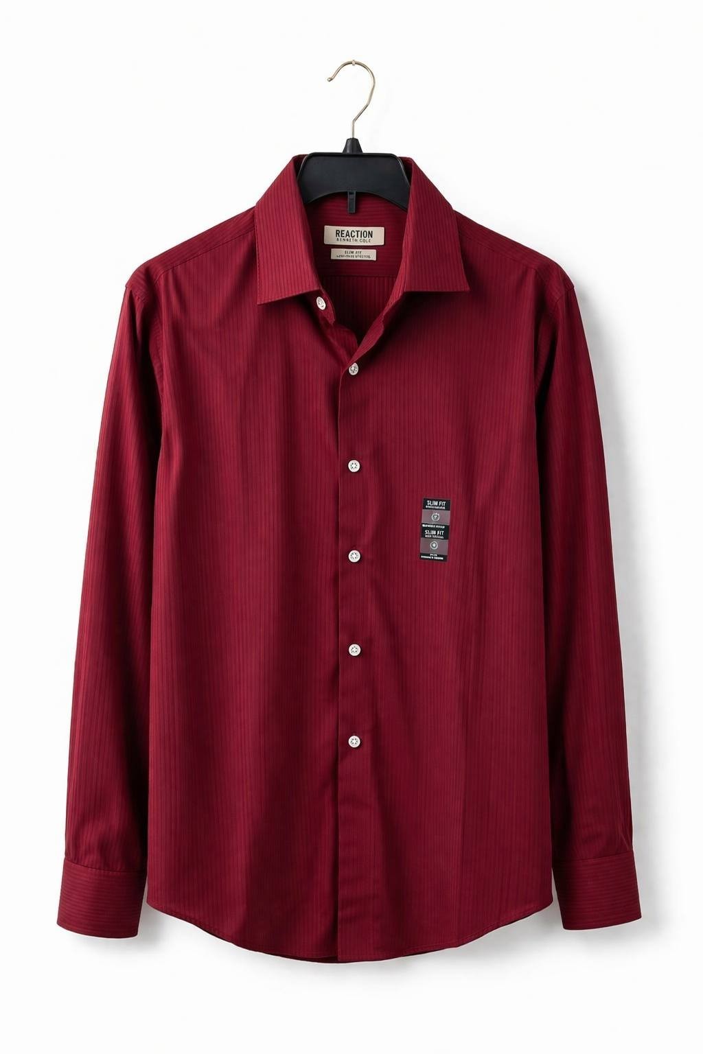 Kenneth Cole Reaction Slim Fit Flex Fabric Wicking Dress Shirt Red Striped NWT