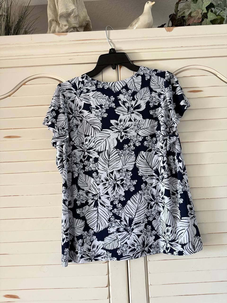 Jones New York Navy Floral Extended-Shoulder Pullover Top Petite PL NWT