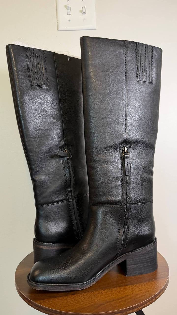 Franco Sarto Niva Boots 11M Black Leather Tall Round Toe Zip New In Box msrp$270