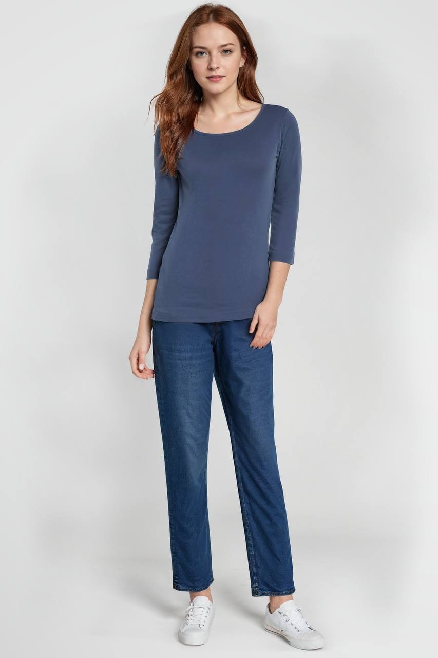 Three Dots British Tee Boatneck, Partly Cloudy, Size M, New with Tags NWT