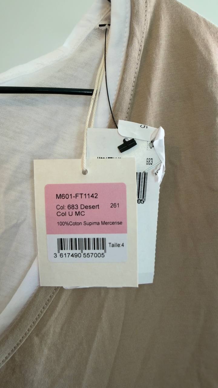 Majestic Filatures Supima Double Layer Cap Sleeve V‑Neck Tee Desert 4 NWT $245