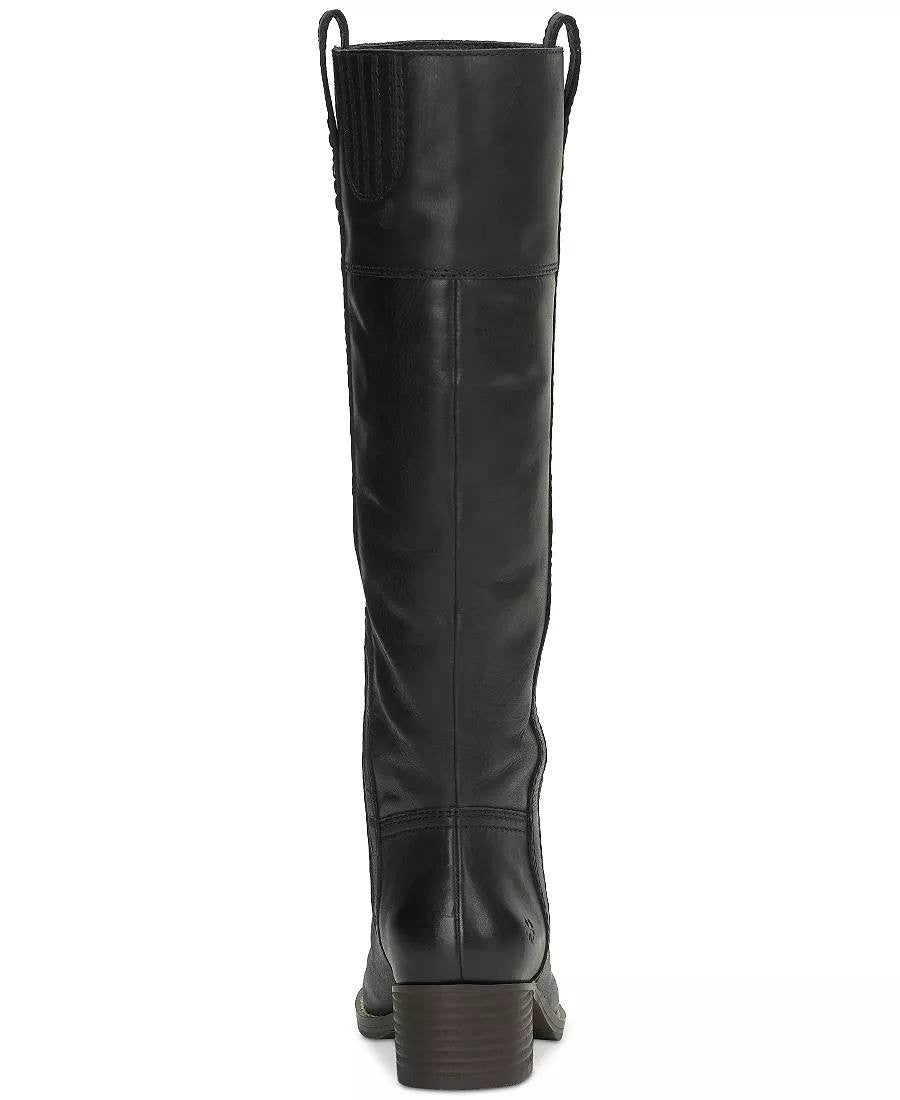 Lucky Brand Hybiscus Boots 9.5M Black Leather Pull Tabs Riding NIB msrp$229