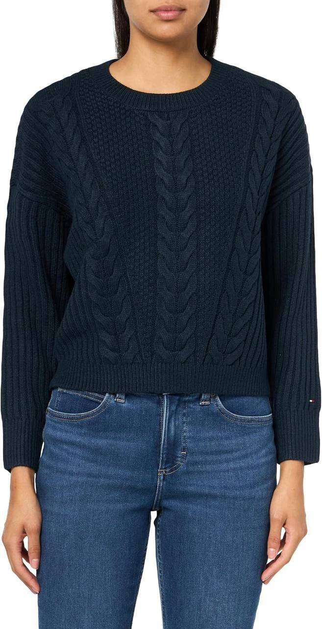 Tommy Hilfiger Traveling Cable Cotton Sweater Sky Captain L NWT $79.50