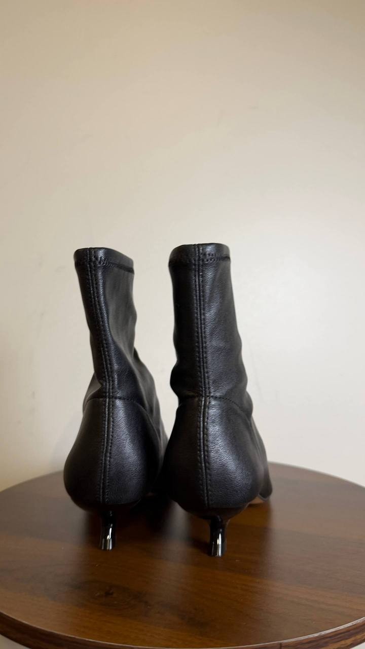 Katy Perry Black Polyurethane Micro Heel Stretch Booties 6M NIB MSRP $129