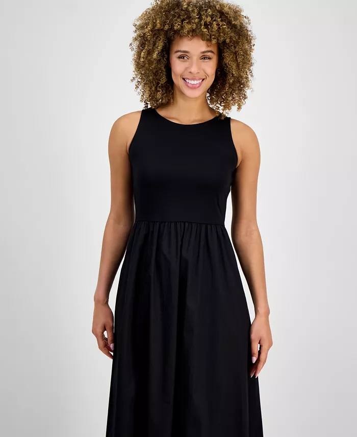 Anne Klein Sleeveless Mixed‑Media Midi Dress Black L NWT $129