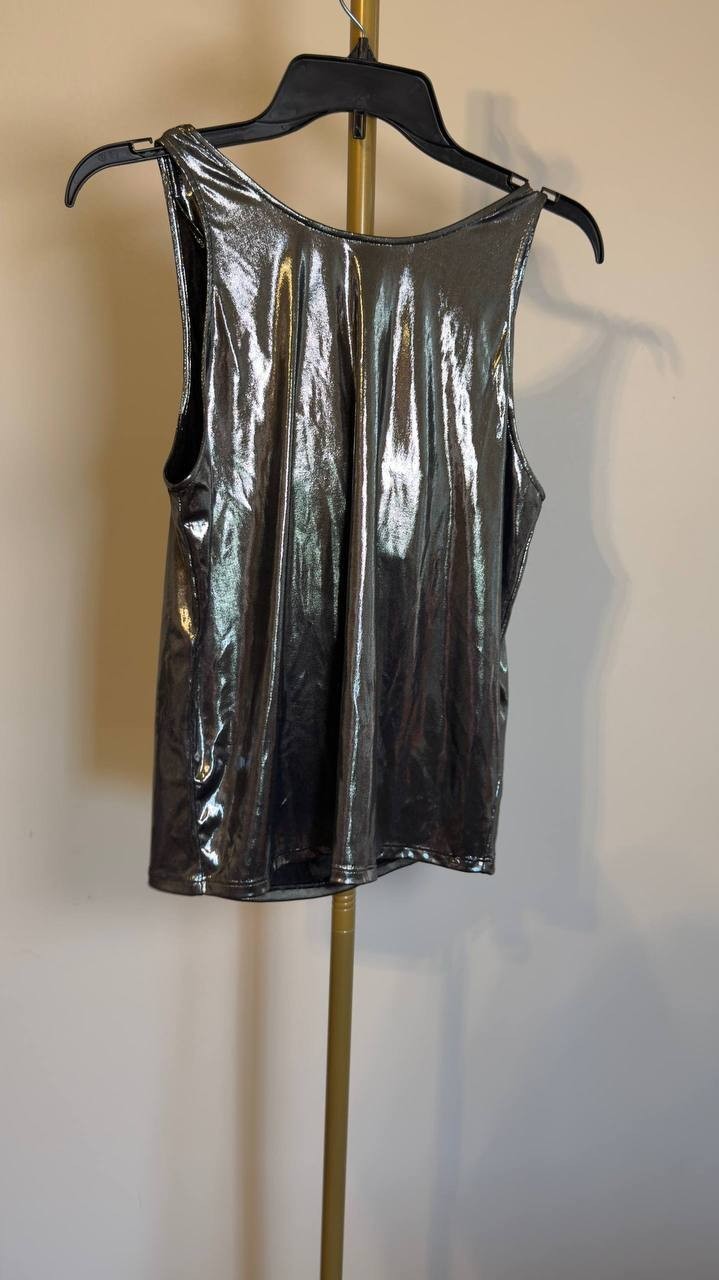BOSS Orange Esarah Metallic Scoop‑Neck Tank Open Grey L NWT $79