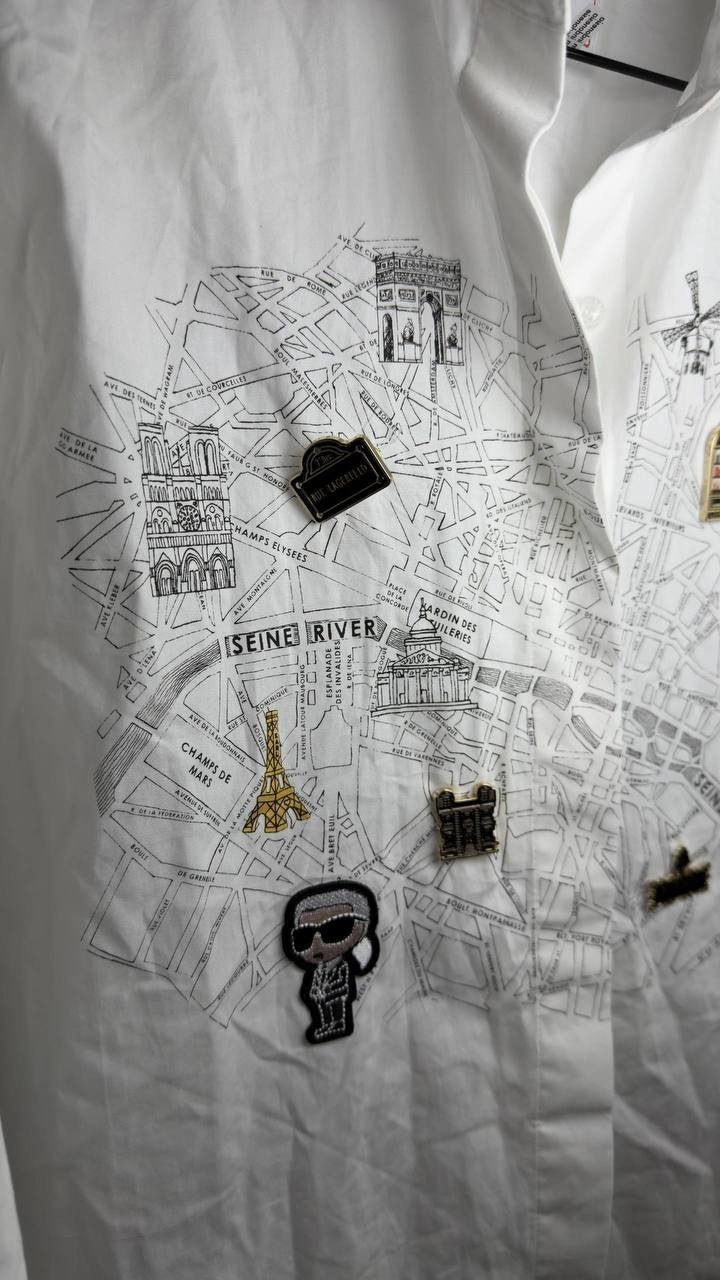 Karl Lagerfeld Paris Whimsy White Poplin Shirt White S NWOT Damaged $119