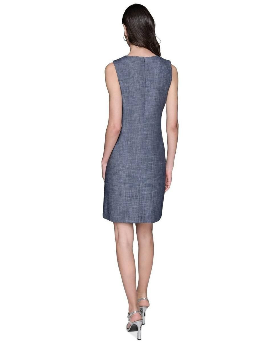 Karl Lagerfeld Paris Women’s Bow Front Sleeveless Dress Blue Gray 8 $169 NWT
