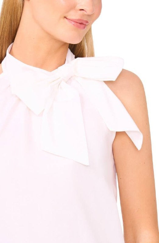 CeCe Bow Halter Top White Large NWT Feminine Sleeveless Blouse $69