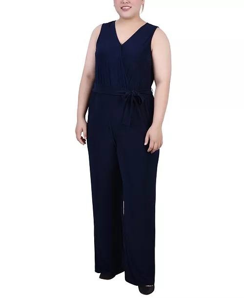 NY Collection Plus Size Sleeveless Belted Jumpsuit Women’s 3X Navy NWT $59.95