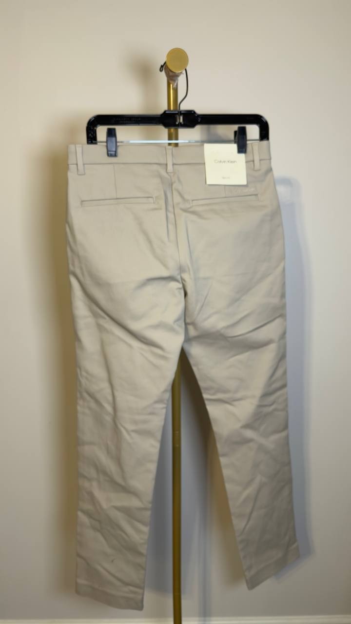 Calvin Klein Cotton Stretch Slim Trousers Island Fossil 30 NWT $89
