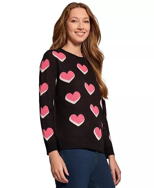 Jones New York Scatter Heart Crewneck Sweater Black Multi XL NWT $99.50