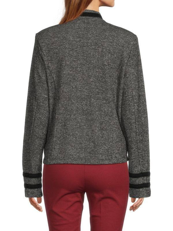 Tommy Hilfiger Marled Knit Military Jacket Black Multi 1X Plus Size Women