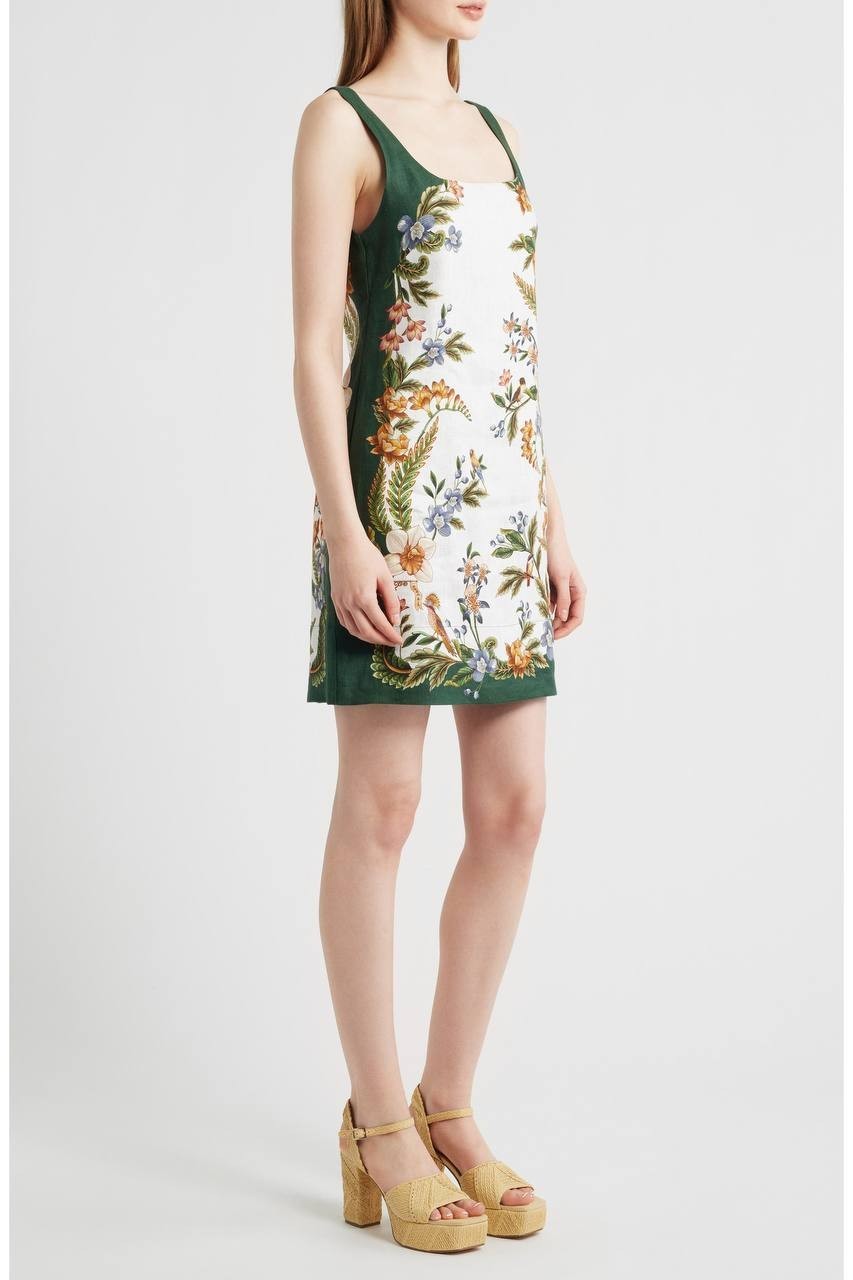 FARM Rio Nature Sand Print Linen Minidress Nature Sand Green S NWT $210