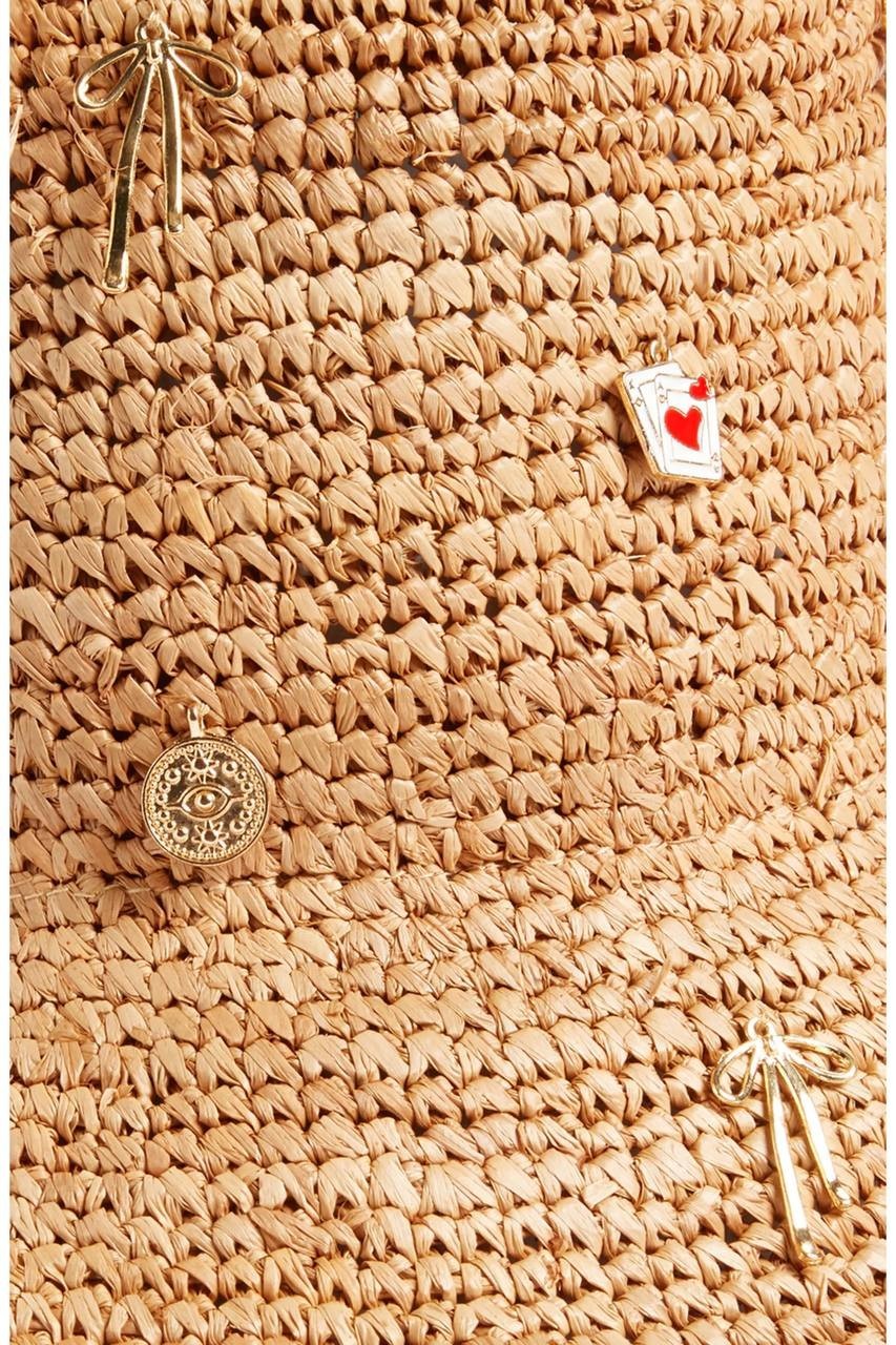 Aqua  Bucket  Hat  Tan  Raffia  One Size  New  $98