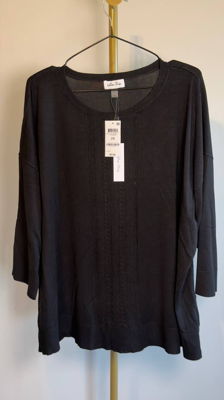 Melissa Paige Plus Size Drop-Shoulder Sweater Jet Black 2X NWT $51.50