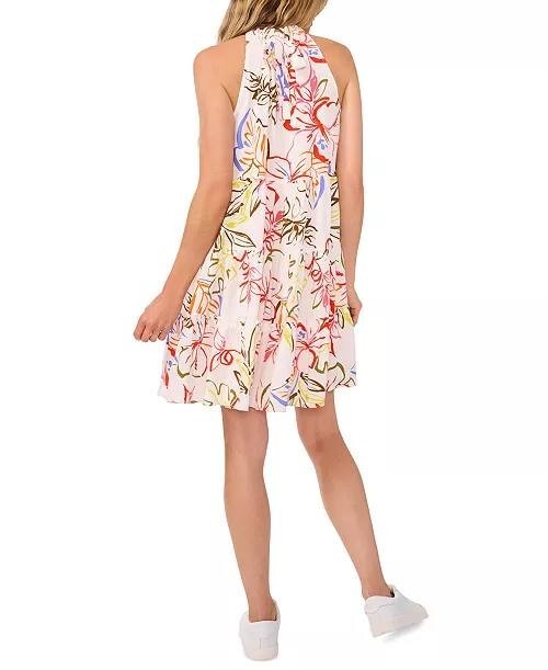 CeCe Dress L Multicolor Tropical Halter Tiered Mini Tie-Back NWT MSRP $79
