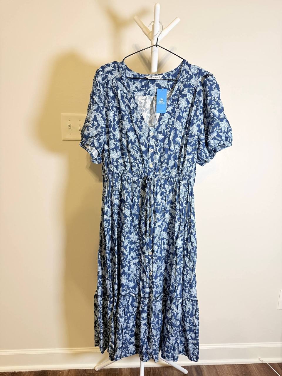 Cupshe Dark Blue Floral Midi Dress – Balloon Sleeves – Size XL – NWOT