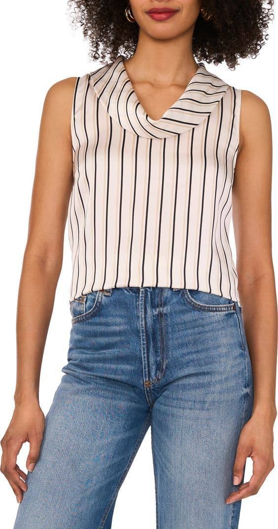 Vince Camuto Sleeveless Top Stripe Cowl Neck Polyester Ivory XS NWT