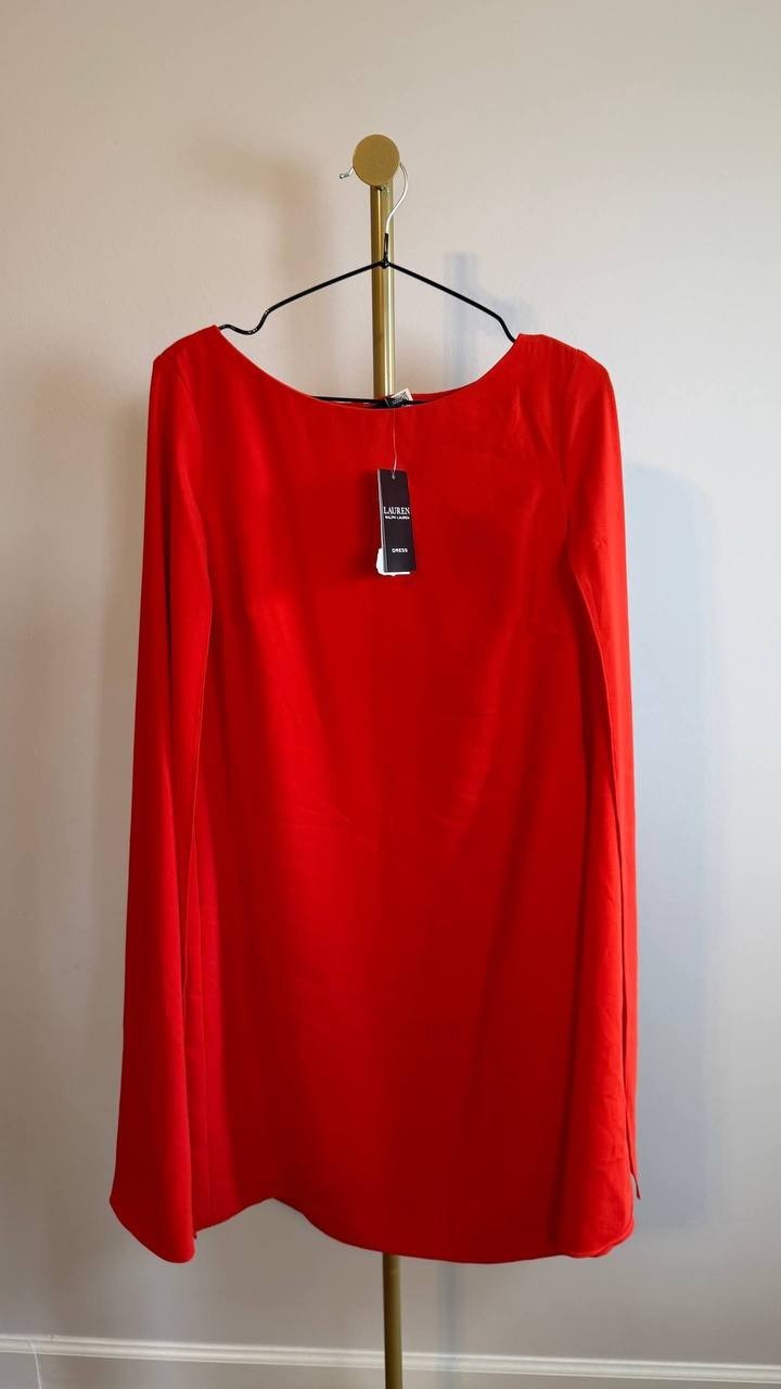 Lauren Ralph Lauren Cape Georgette Cocktail Dress Red 8 NWT $195