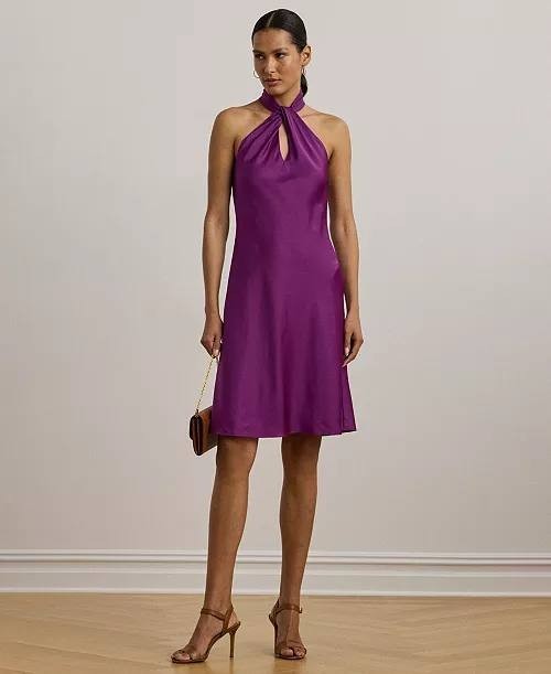 Lauren Ralph Lauren Charmeuse Halter Cocktail Dress Purple 12 NWT $265