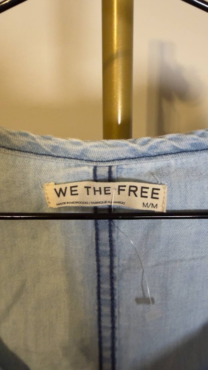 Free People We The Free Denim Dreaming Pullover Light Blue M NWOT $148
