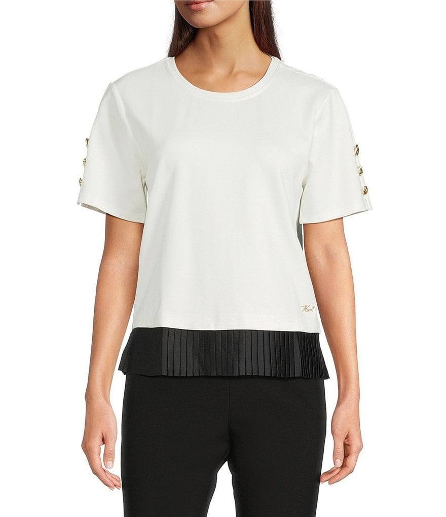 Karl Lagerfeld Paris Knit Crew‑Neck Short‑Sleeve Top – Size L/G – NWOT – $89