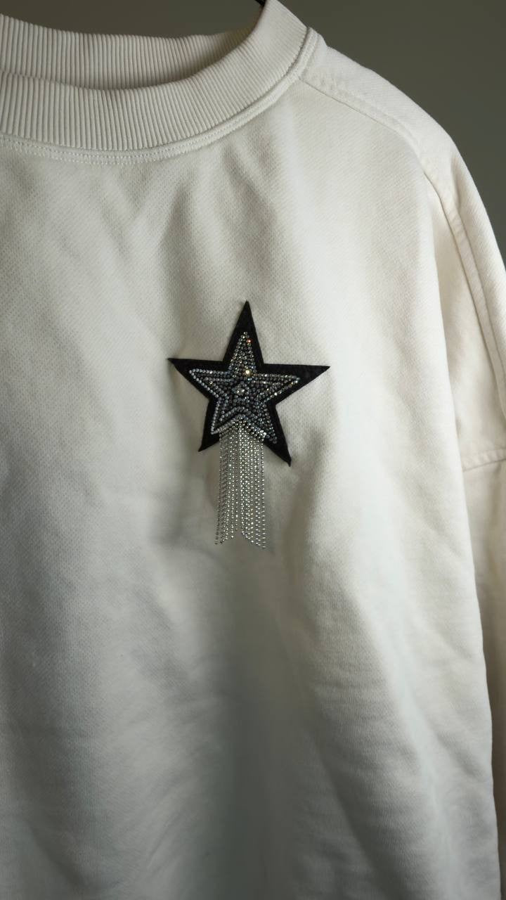 BOSS Star Logo Embroidered Cotton Sweatshirt Open White M Pre Owned $149