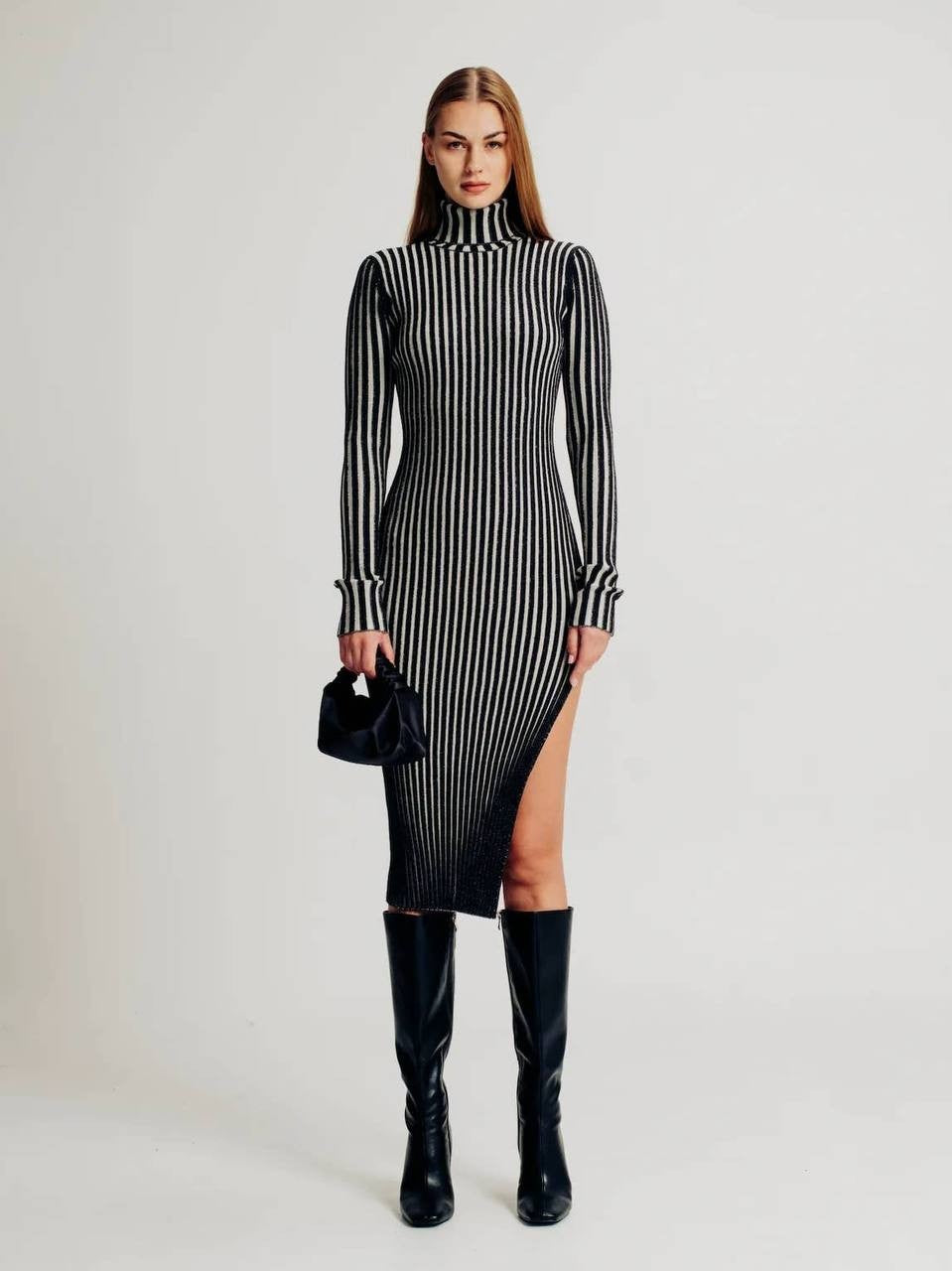 Torn by Ronny Kobo Black Fitted Midi Dress Small Chic Minimalist Style