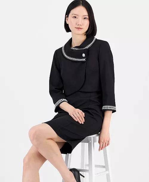 Tahari ASL Beaded Dress Suit Set Black 10 NWT $249