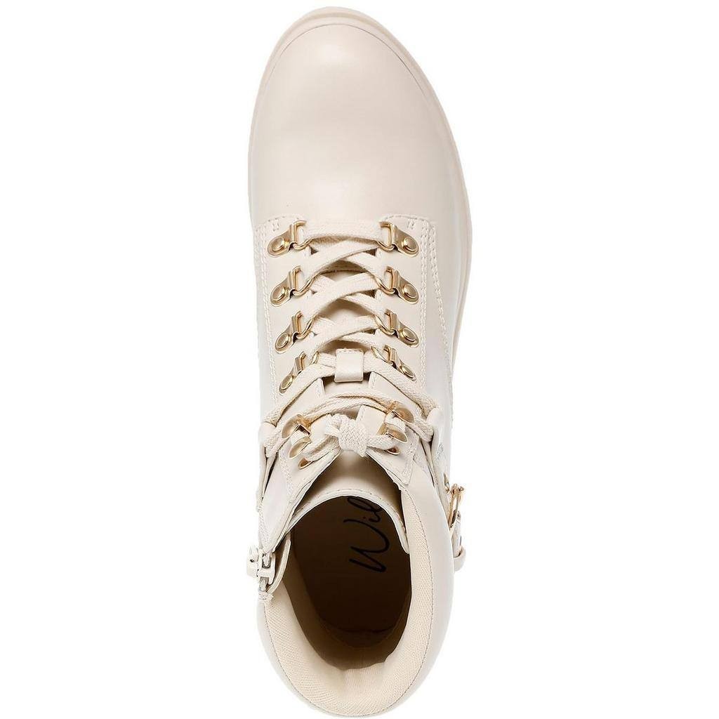 Wild Pair Bridgitt Combat Lace‑Up Boots Bone Faux Leather Women’s 10M Damaged
