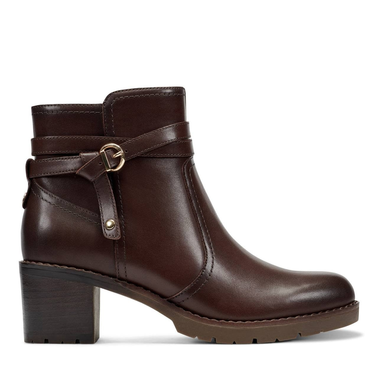 Easy Spirit Carter Ankle Booties Dark Brown 10W Leather Block Heel $159 NWB
