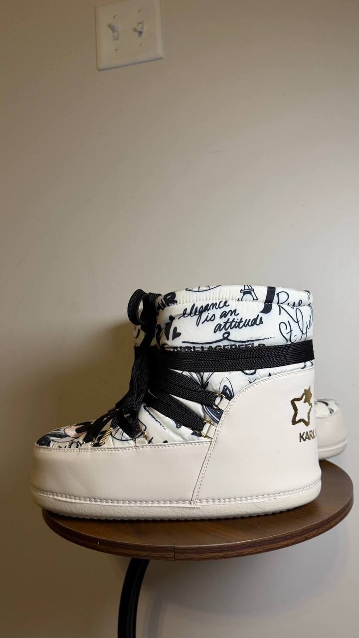 Karl Lagerfeld Snow Boots Size 11 White Multi Textile/Synthetic MSRP $189 NIB