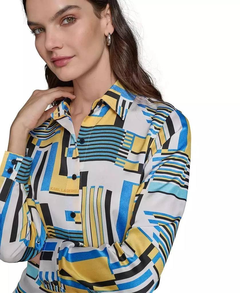 Karl Lagerfeld Paris Satin Printed Button‑Front Shirt Multi 2X NWT $99