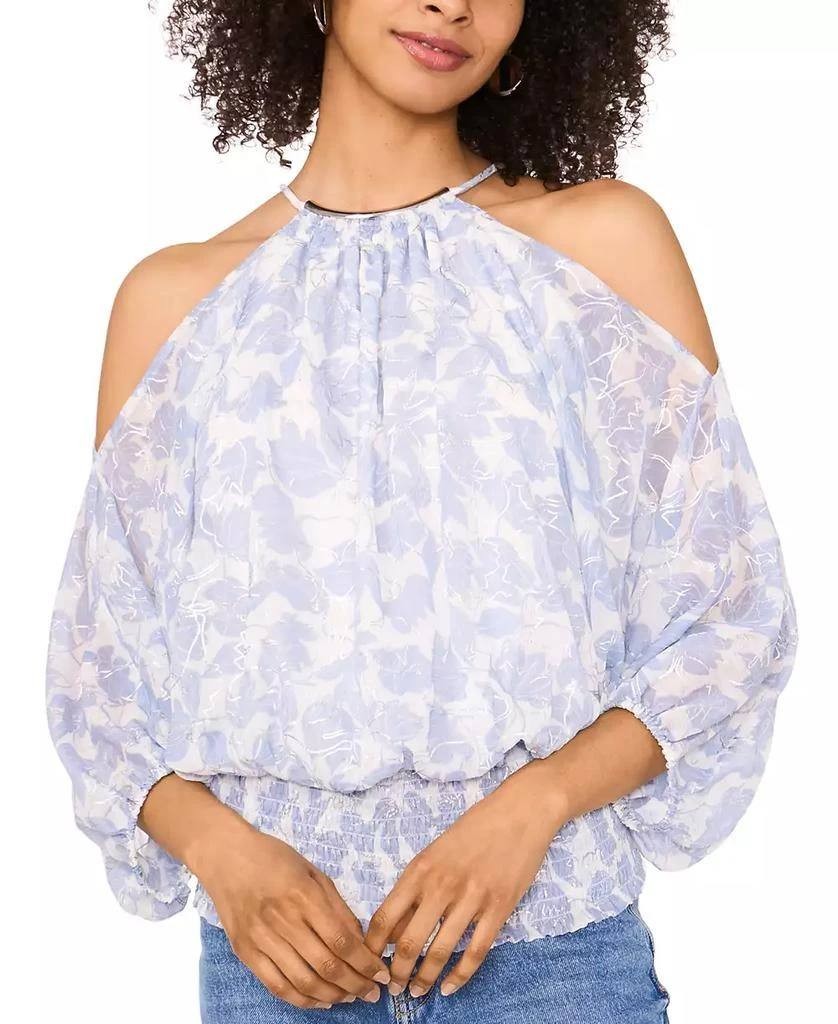 Sam & Jess Off-Shoulder Halter 3/4 Sleeve Blouse Women’s XL Navy Printed Top NWT