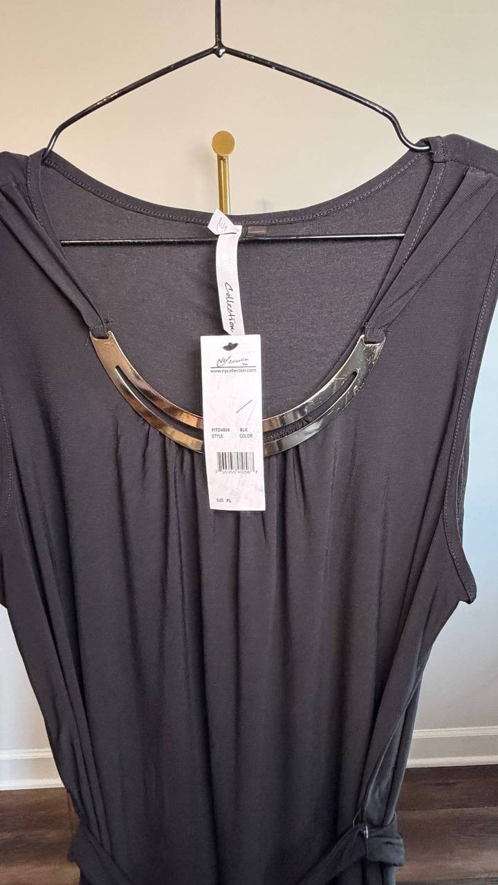 NY Collection Petite Sleeveless Ankle-Length Dress Black PL NWT $119