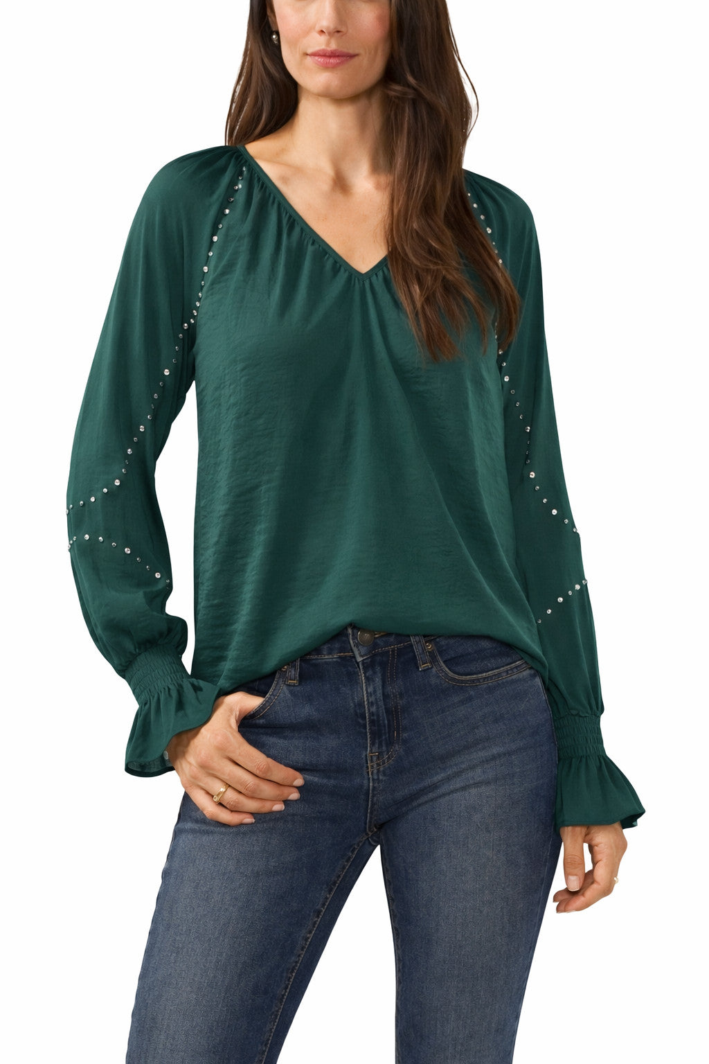 Vince Camuto Bead Detail Hammered Satin Top Dark Green 3X NWOT $89