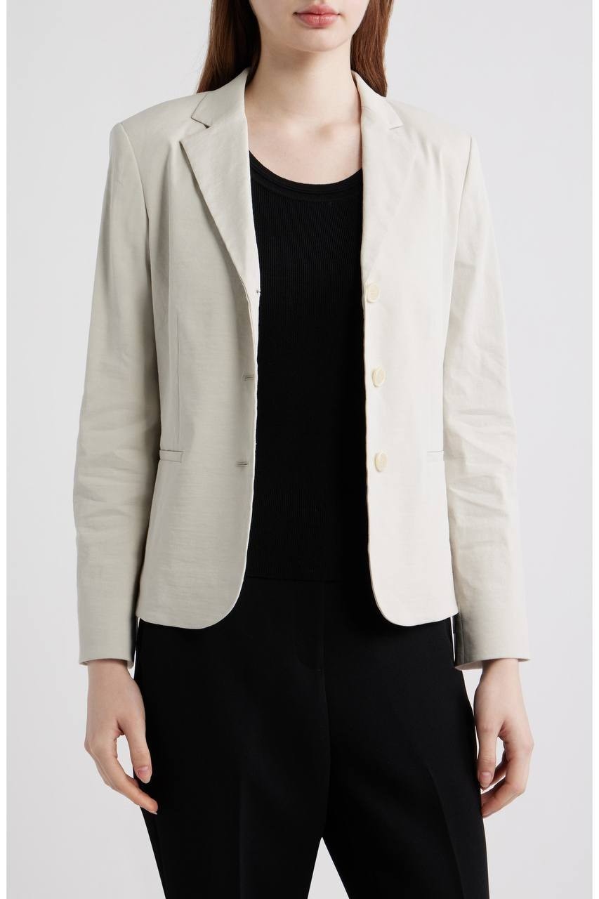 Theory Shrunken Linen Blend Jacket White Clay 12 NWT $465
