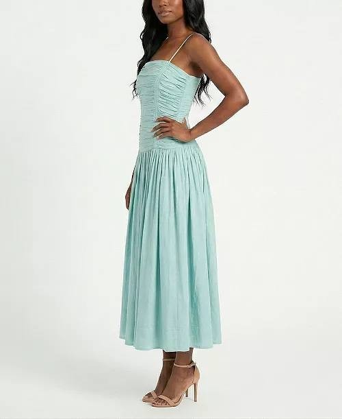 Taylor Shirred Drop Waist Square Neck Midi Dress Seafoam 2 NWT $139