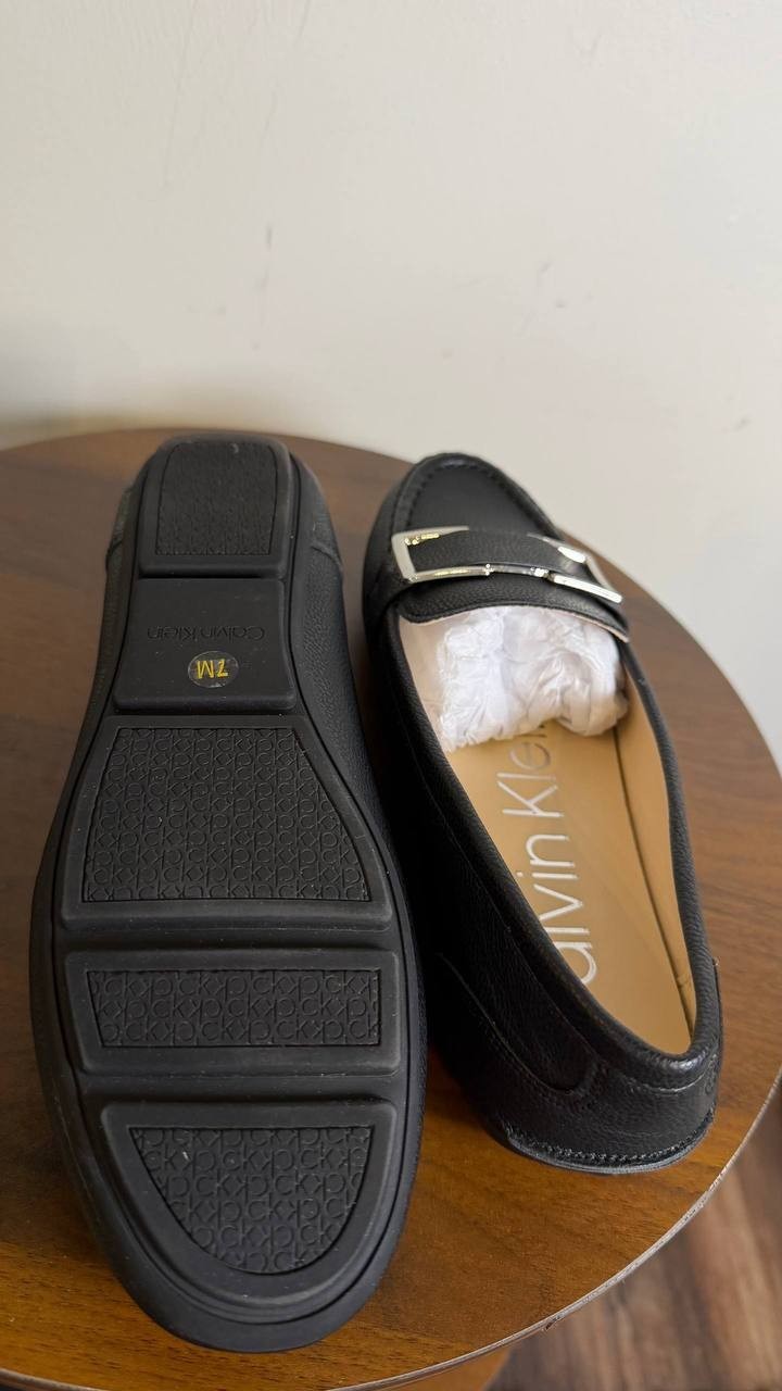 Calvin Klein Black Man‑Made Leather Slip‑On Loafers 7M New in Box $99