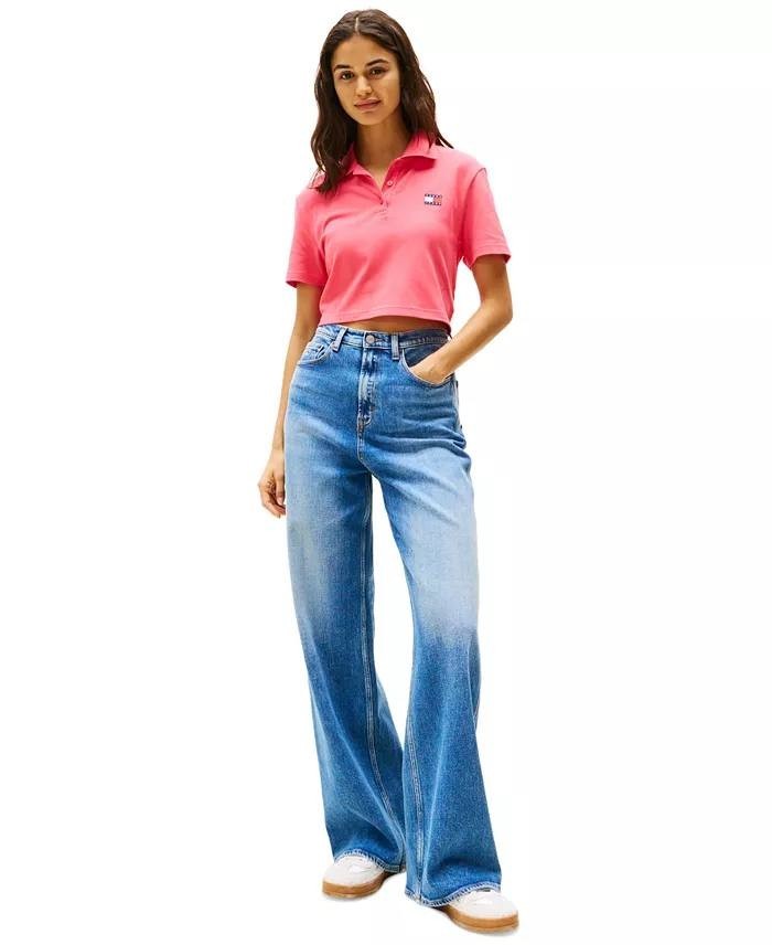 Tommy Jeans Women’s Crop Badge Short‑Sleeve Polo Top – Size XL – NWT – $49.50