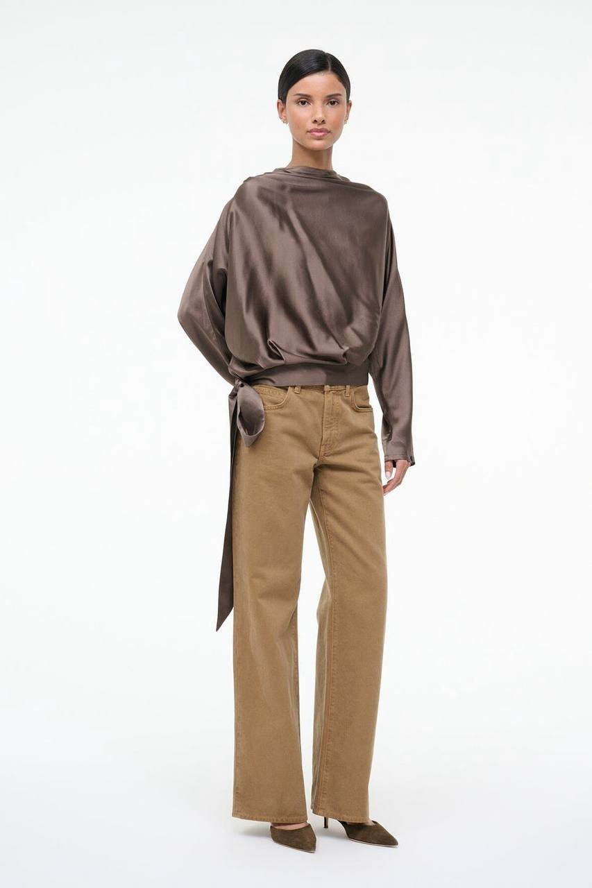 Staud Phoebe Silk Top Truffle 2 NWT $475