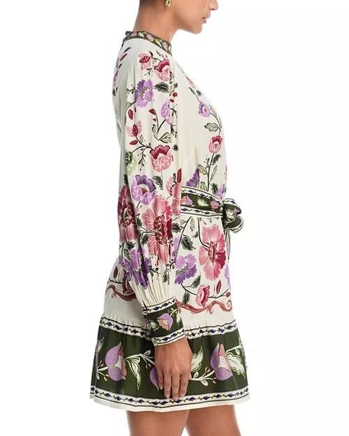FARM Rio Rococo Long‑Sleeve Tiered Mini Dress White Multi M NWT $248