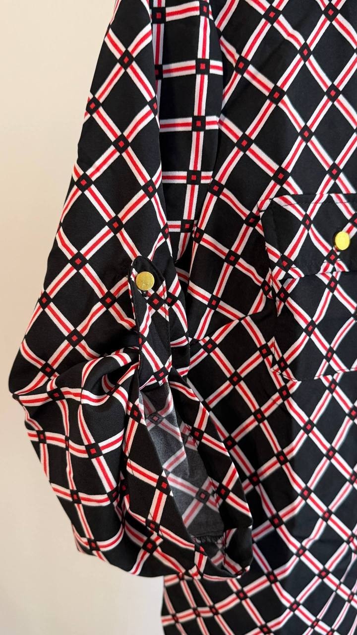 NY Collection Women’s Roll Tab Zip Front Top Black Red Chain PL $44 NWT